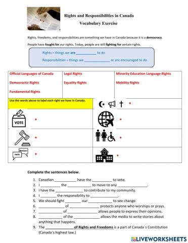 Rights and Responsibilities - More Vocabulary