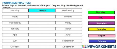 Review: Days of the week and Months of the year