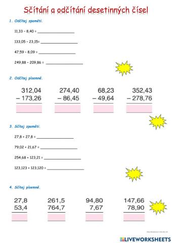 Sčítání a odčítání desetinných čísel