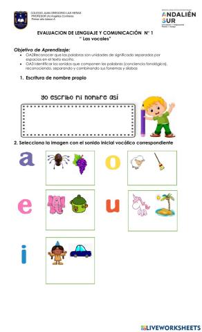 Evaluación de Lenaguaje las Vocales