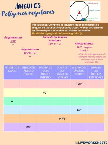 ángulos de polígonos regulares