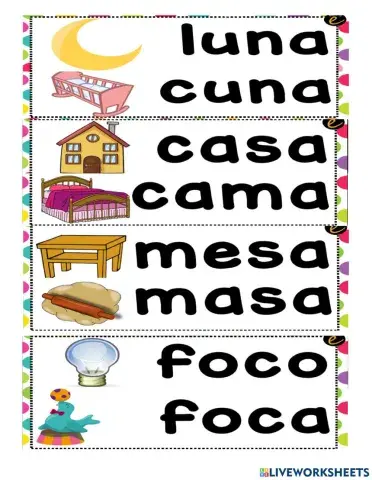 Encuentra las letras que cambian la palabras