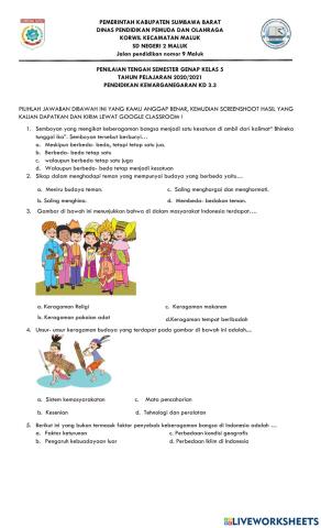 PTS TEMA 7 PKN KD 3.3 kelas 5