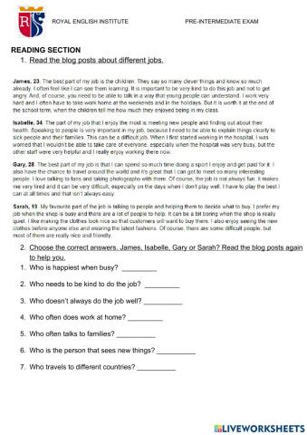 Pre intermediate exam