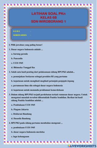 Latihan soal PKn Pemerintahan