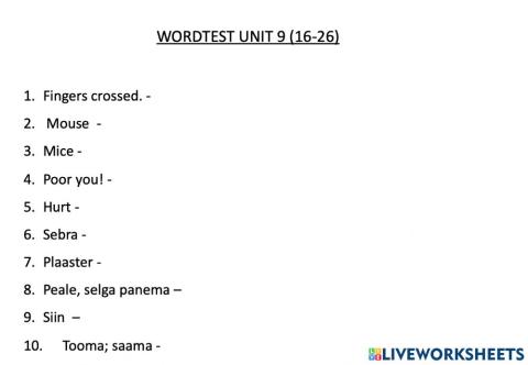 Wordtest Unit 9 (16-26)