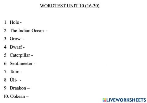 Wordtest Unit 10 (16-30)