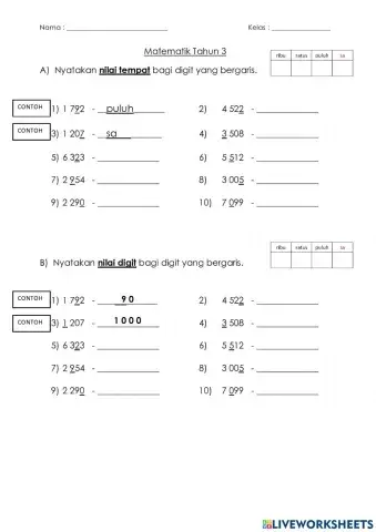 Nilai tempat dan nilai digit