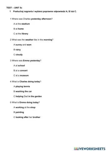 Places in town, was,were