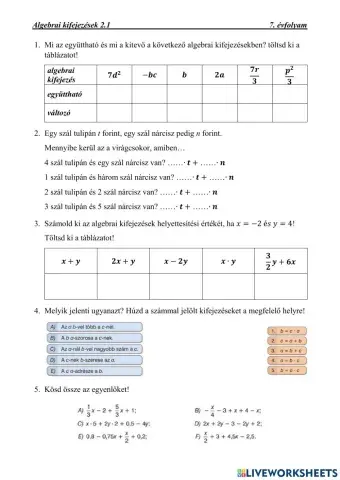 Algebrai kifejezések 2.1