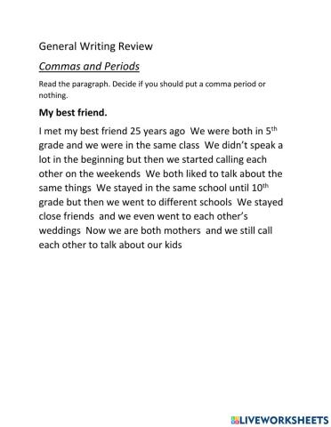 General Writing Review Commas and periods 