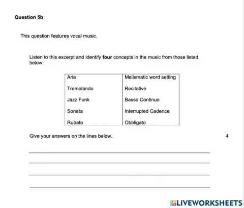 Higher Music Practise Question 5B