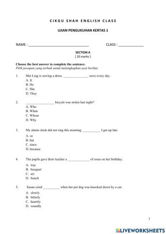 Paper 1 section a upsr