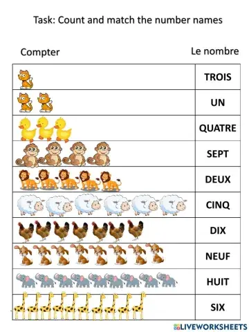 Les nombres 1 - 20 et Les animaux