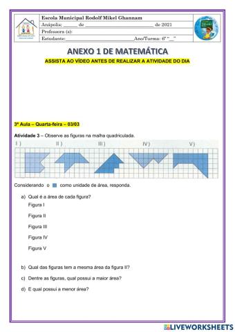 Atividade de matemática - 6ºano 03-03-2021