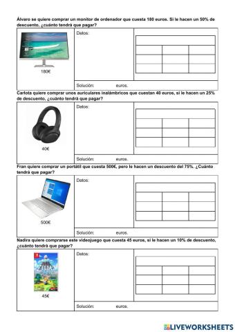 Problemas con porcentajes 3°