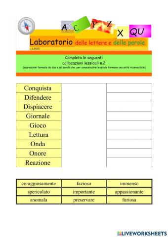 COLLOCAZIONI LESSICALI N.2
