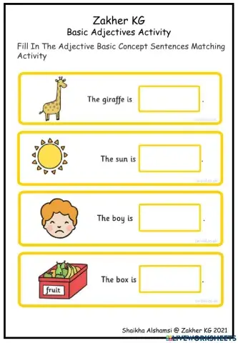 The Adjective Basic Concept Sentences Matching Activity