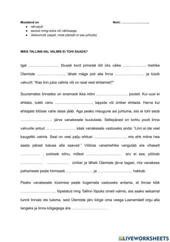 Miks Tallinn valmis ei tohi saada, lünktekst