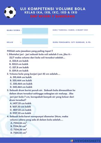 Uji kompetensi volume bola kelas IX
