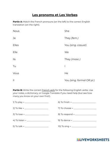 French Pronouns and Verbs