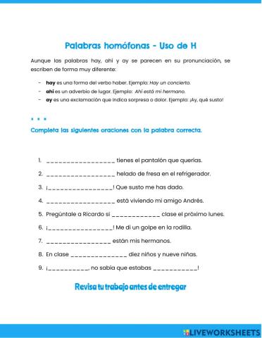 Palabras homófonas - Uso de h