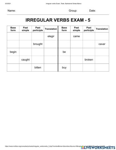 Irregular verbs (be-dig)