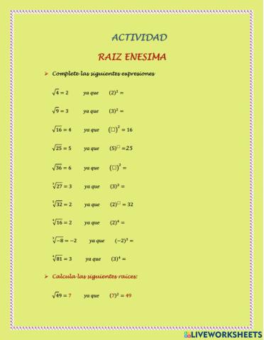 Raiz enesima 3er año