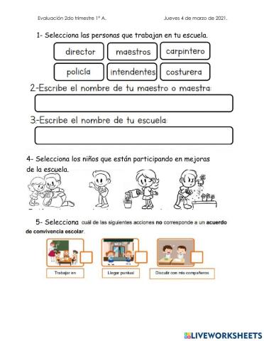 Evaluación conocimiento del medio segundo trimestre
