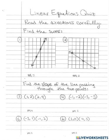 Linear Equations and Slope Quiz