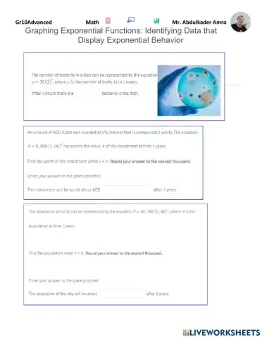 Graphing Exponential Functions: Identifying Data that Display Exponential Behavior