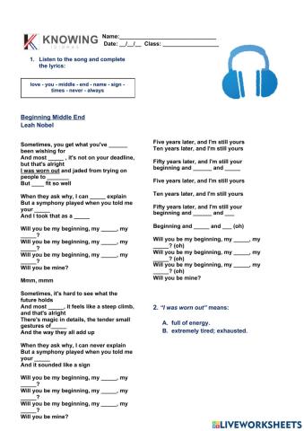 Song of the month - Beginning Middle End -  Leah Nobel