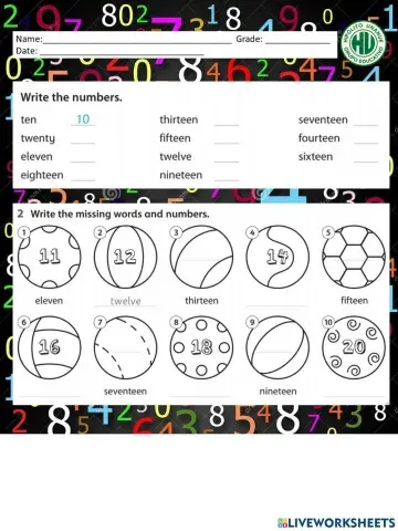 Numbers from 11 to 20