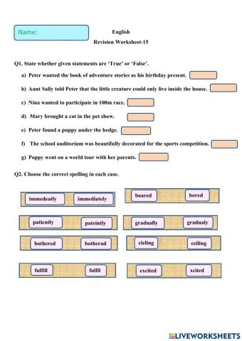 English Practice worksheet(Literature)