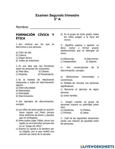 Examen segundo trimestre