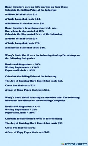 Calculating Selling and Discounted Price