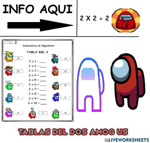 Mates - tabalas del 2 con personajes de among us