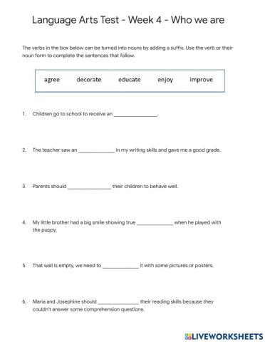 Language Arts Test - Week 4 - Who we are