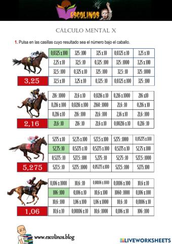Cálculo mental X