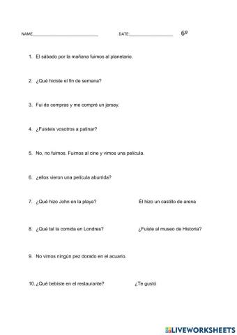 Translate into English. 6º PRIMARIA