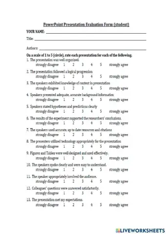 Powerpoint evaluation form for teacher