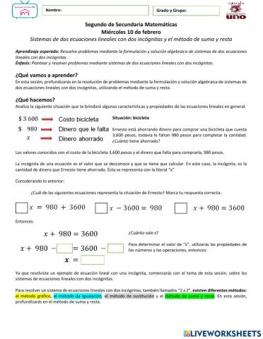 Sistemas de dos ecuaciones lineales con dos incógnitas