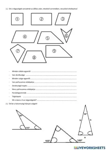 Négyszöge, háromszögek 6.