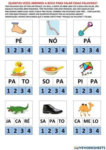 Primeiras noções de sílabas