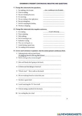 Present Continuous: Negative & Interrogative