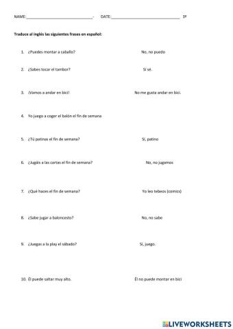 Translate into English. 3º PRIMARIA