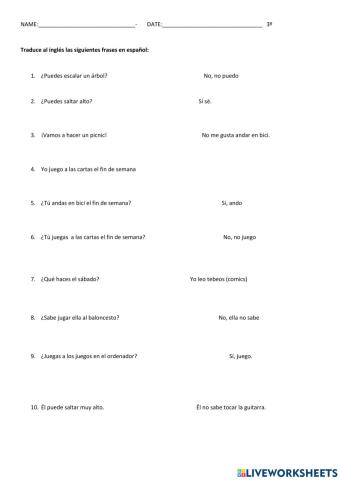 Translate into English. 3º PRIMARIA