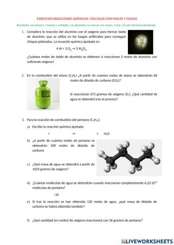 Cálculos en reacciones con moles y masas