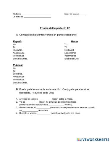 Prueba 2: El imperfecto