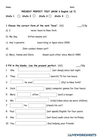 Test present perfect